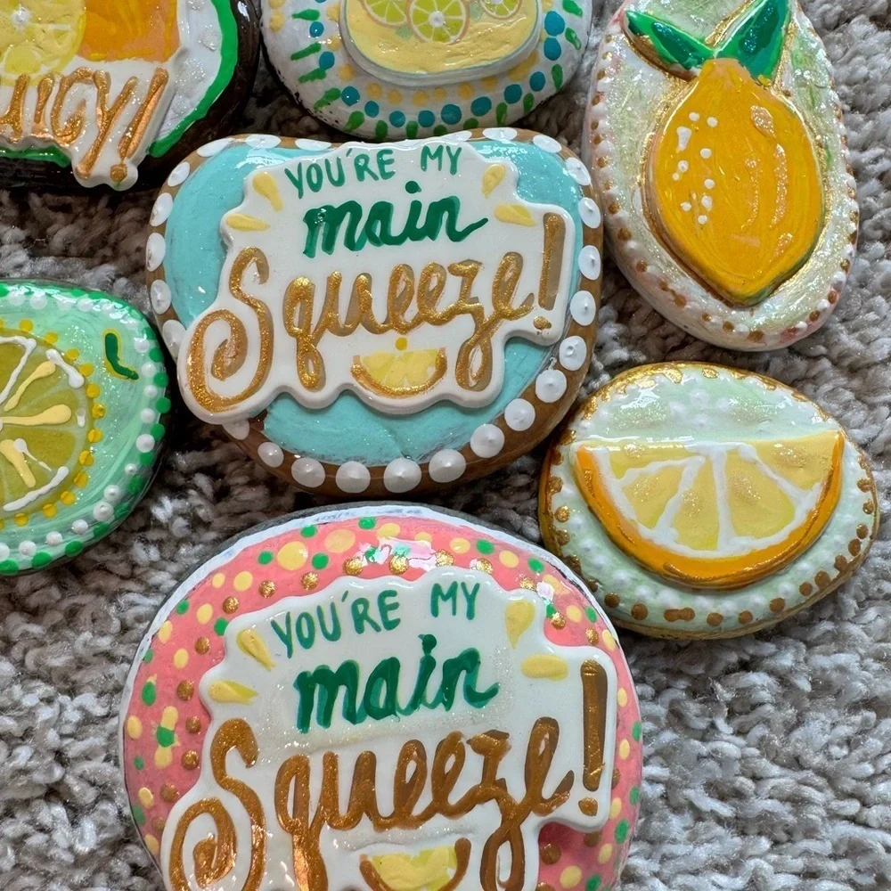 Colorful Lemonade Party Stones Handmade Painted Rocks | Lemon & Citrus Theme